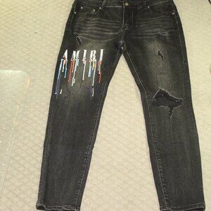 Amiri Q:4 / Paint Drip Logo Jeans in Aged Black NWOT 34x30